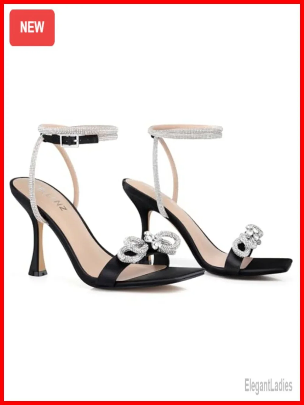Women's 3.9in Kitten Heel Sandals Satin Rhinestone Ankle Strap
